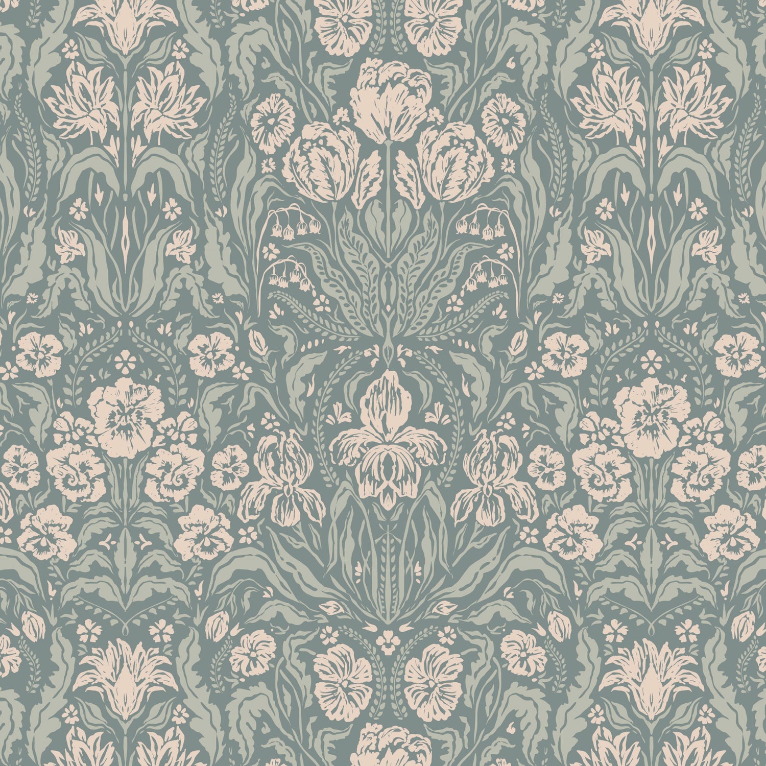  Heritage Spring Wallpaper in Dark Teal shown close up.