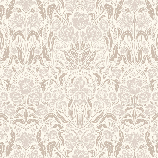 Heritage Spring Wallpaper in Sandalwood shown close up.