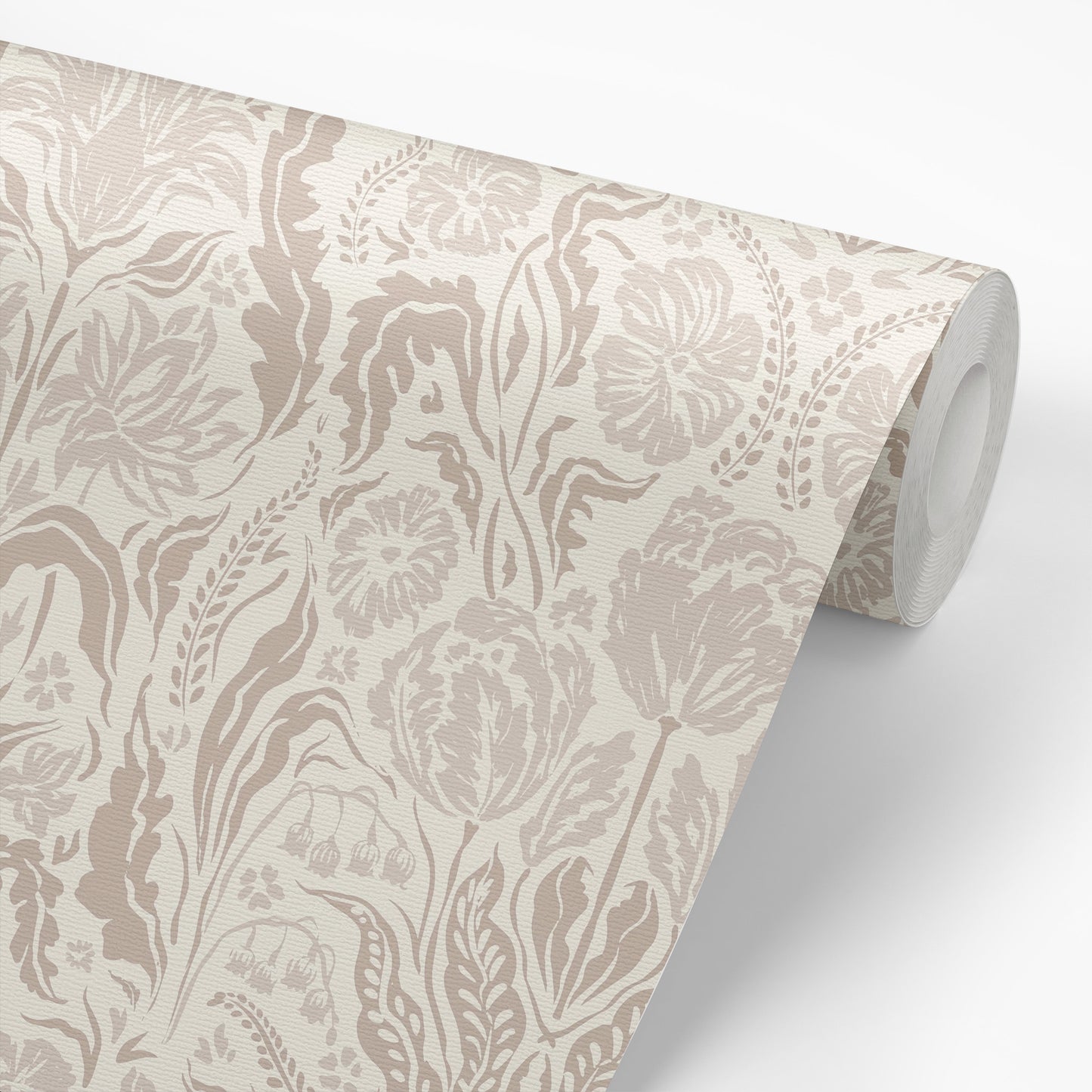 Heritage Spring Wallpaper in Sandalwood shown on a wallpaper roll.