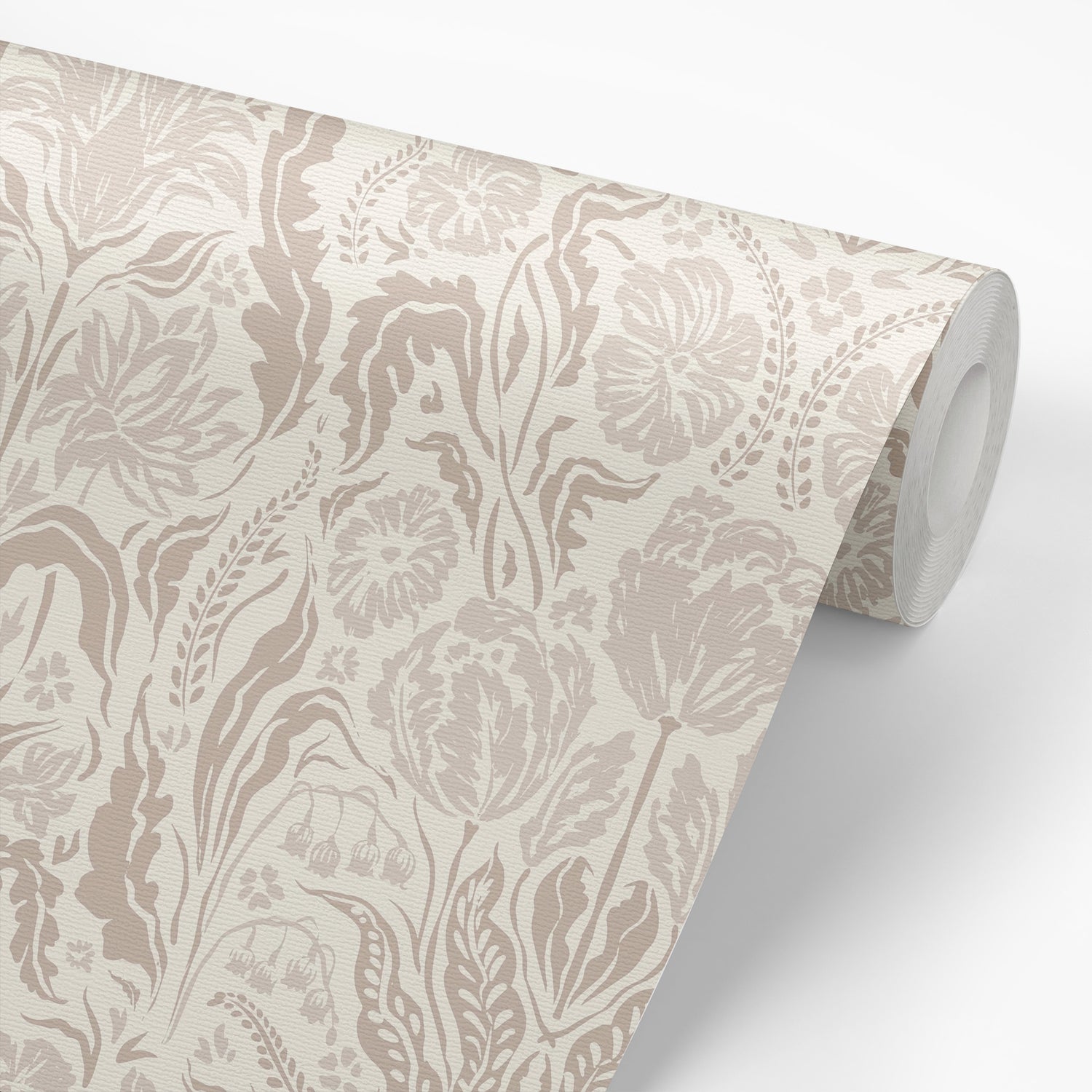 Heritage Spring Wallpaper in Sandalwood shown on a wallpaper roll.