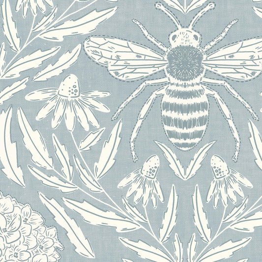 Honey Bee Meadow Wallpaper - Cloudy Sky Blue