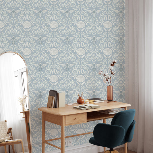Featuring a stunning classic design of florals and bees, this wallpaper will bring a sense of luxury and sophistication shown in a full size image.