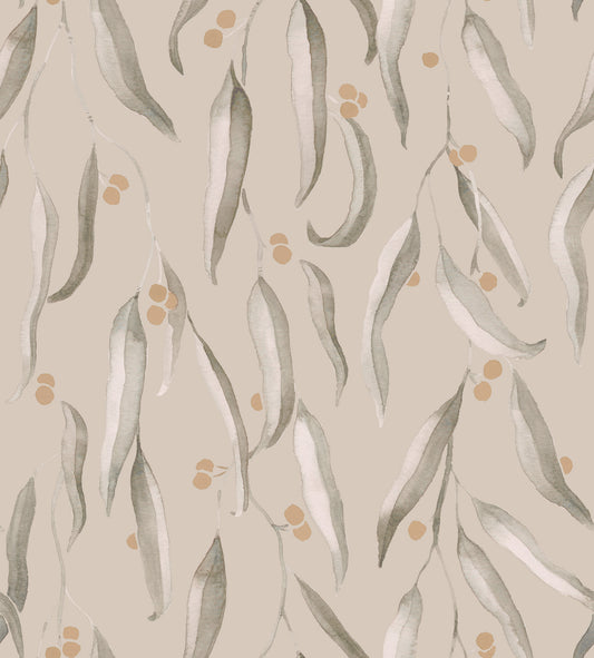 Wattle Wallpaper in Pale Cappuccino shown close up.