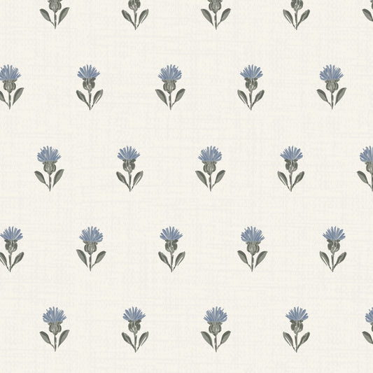 Wallpaper pattern of small blue flowers on a white background 