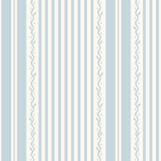 Vintage Vine Stripes Wallpaper - Light Blue