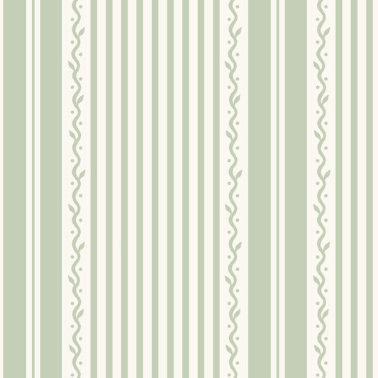 Vintage Vine Stripes Wallpaper - Light Green