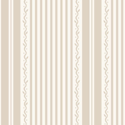 Vintage Vine Stripes Wallpaper - Natural Linen