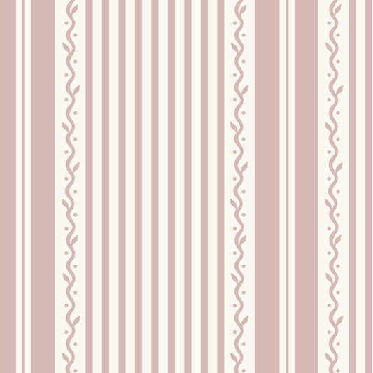 Vintage Vine Stripes Wallpaper - Dusty Pink