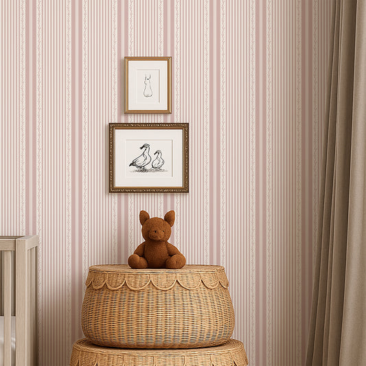 Vintage Vine Stripes Wallpaper - Dusty Pink