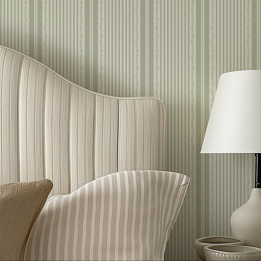 Vintage Vine Stripes Wallpaper - Light Green