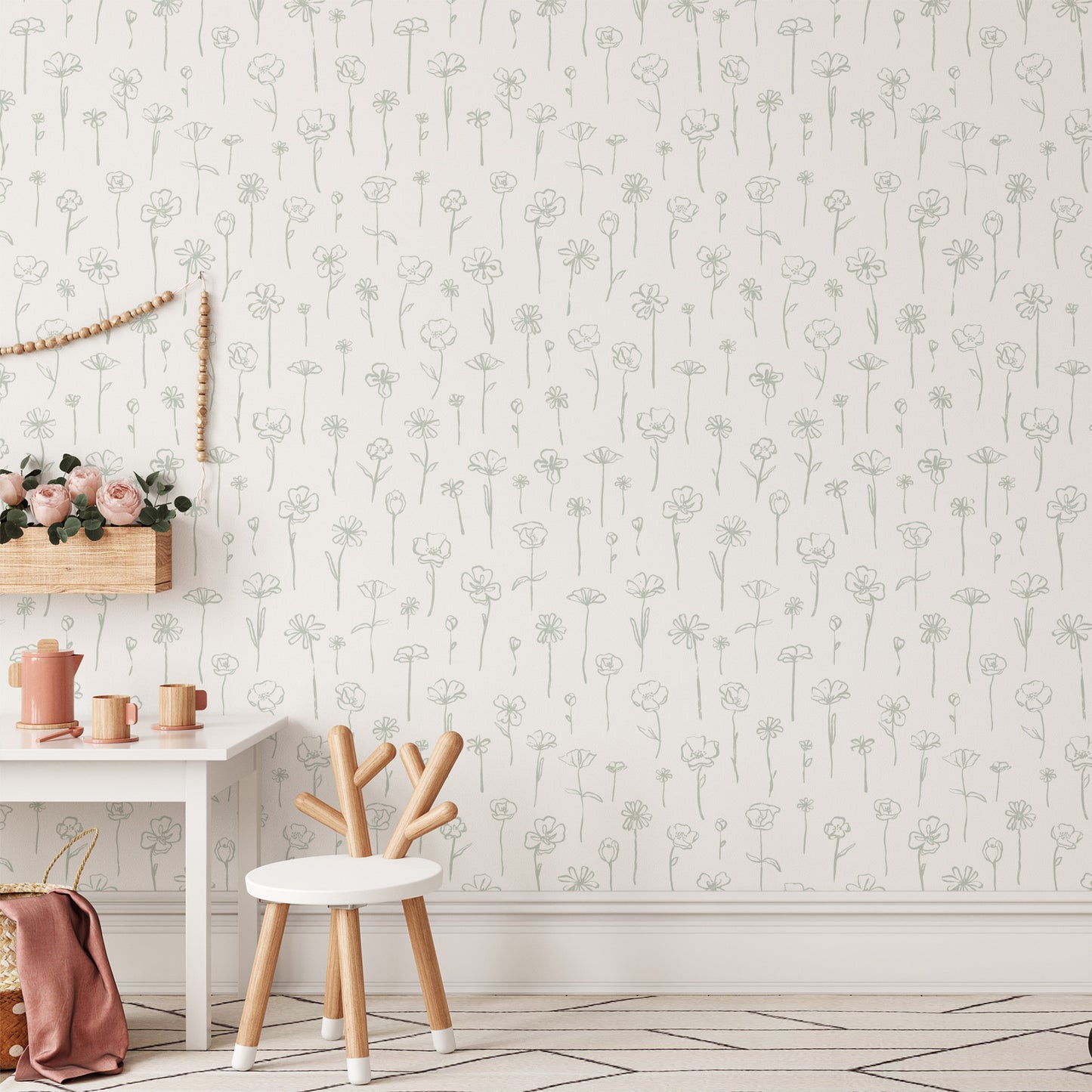 Wallpaper panel Nursery and Playroom featuring Lila's Floral Stems- a feminine dainty floral pattern