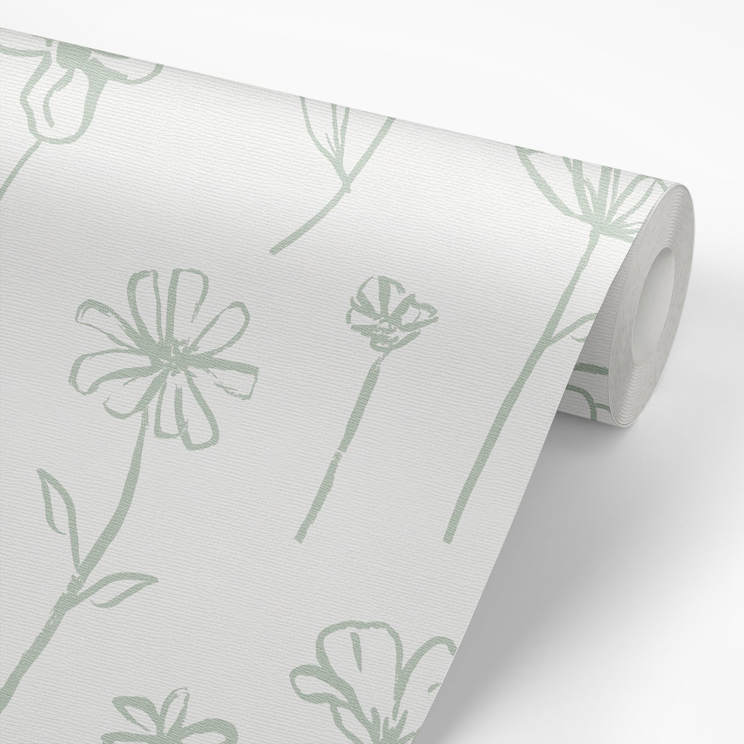 Wallpaper panel close up Nursery and Playroom featuring Lila's Floral Stems- a feminine dainty floral pattern