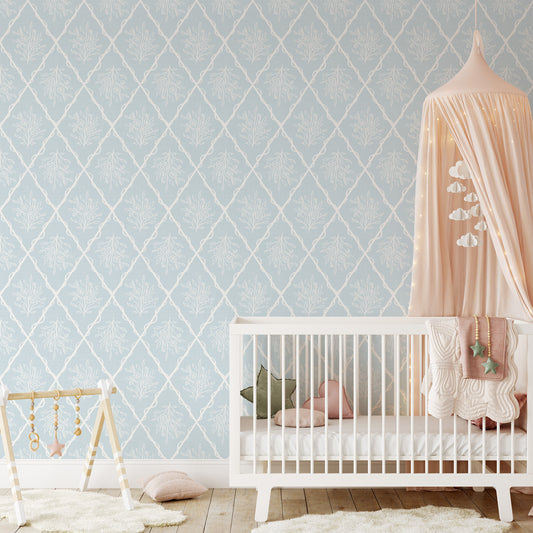 Nursery wallpaper featuring Jessica's Floral Trellis Wallpaper- a classic floral pattern