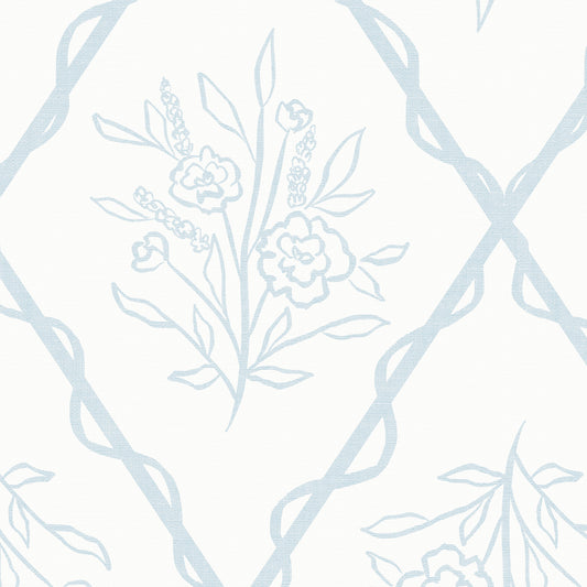 Close up Nursery wallpaper featuring Jessica's Floral Trellis Wallpaper- a classic floral pattern