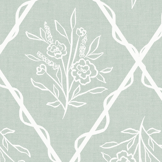 Close up Jessica's Floral Trellis Wallpaper- a classic floral pattern