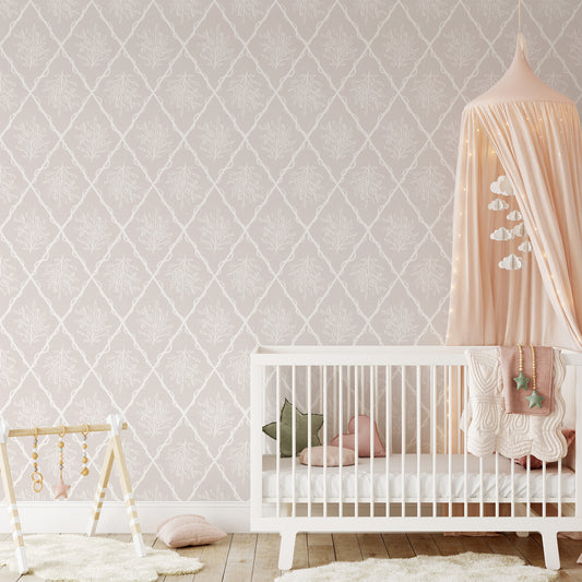 Nursery wallpaper featuring Jessica's Floral Trellis Wallpaper- a classic floral pattern