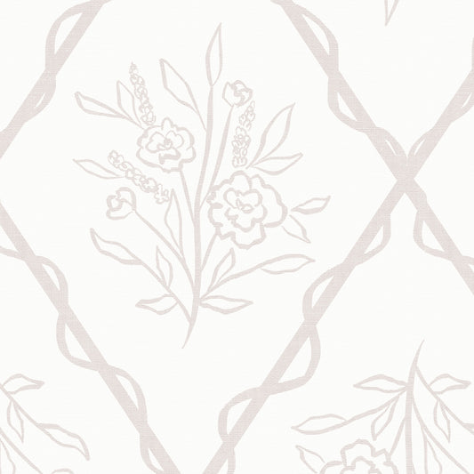 Close up Nursery wallpaper featuring Jessica's Floral Trellis Wallpaper- a classic floral pattern