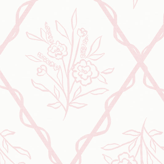 Close up Nursery wallpaper featuring Jessica's Floral Trellis Wallpaper- a classic floral pattern