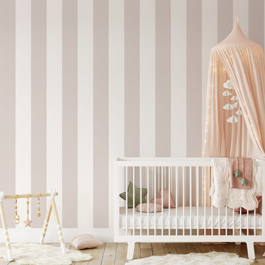 Nursery wallpaper featuring Gracie's Stripe Wallpaper- a classic stripe pattern