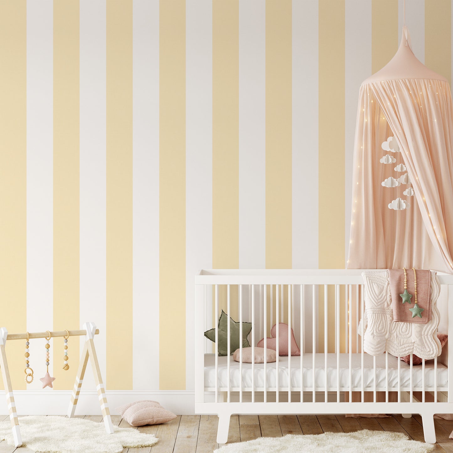 Nursery wallpaper featuring Gracie's Stripe Wallpaper- a classic stripe pattern