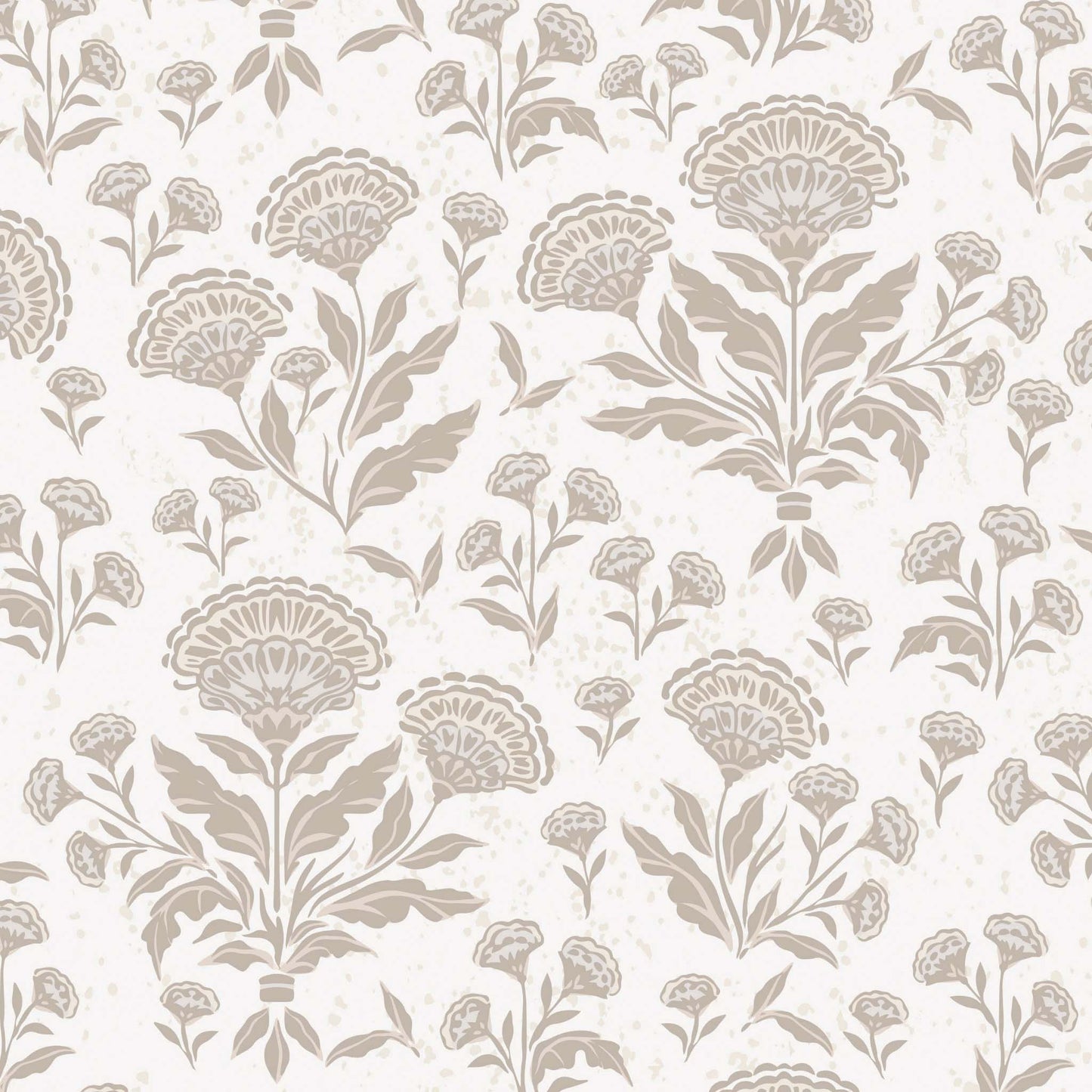 Floral pattern with beige flowers and leaves on a white background