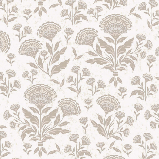 Floral pattern with beige flowers and leaves on a white background