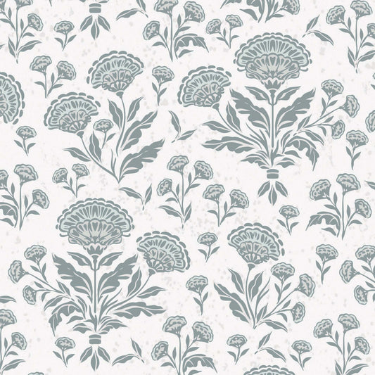 Floral pattern with blue flowers on a white background