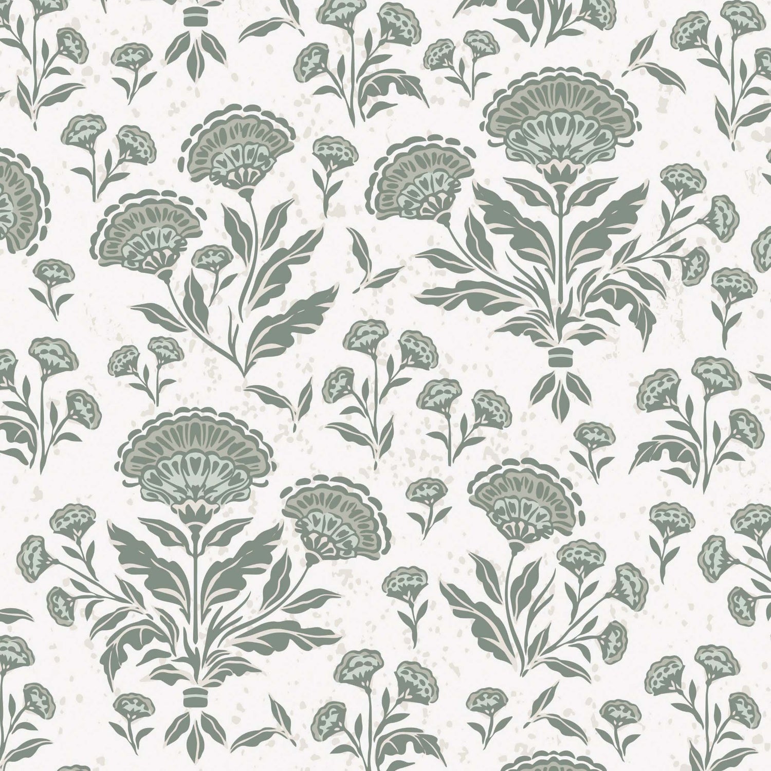 Pattern of green floral designs on a white background