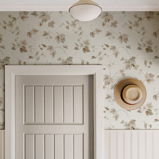 Climbing Ivy Wallpaper in Ivory shown in a hallway