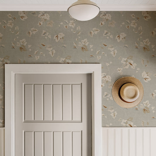 Climbing Ivy Wallpaper in Neutral shown in a hallway