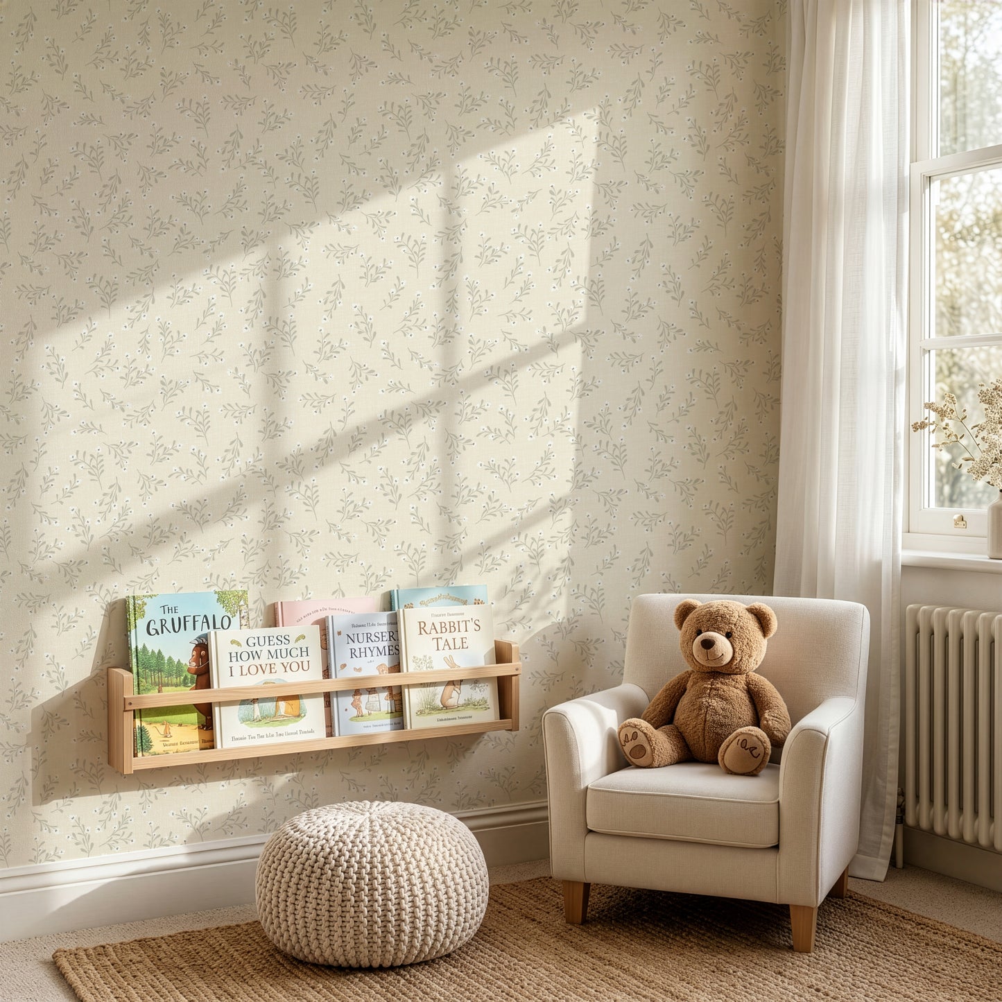 Jasmine Wallpaper in Sun shown in a playroom.