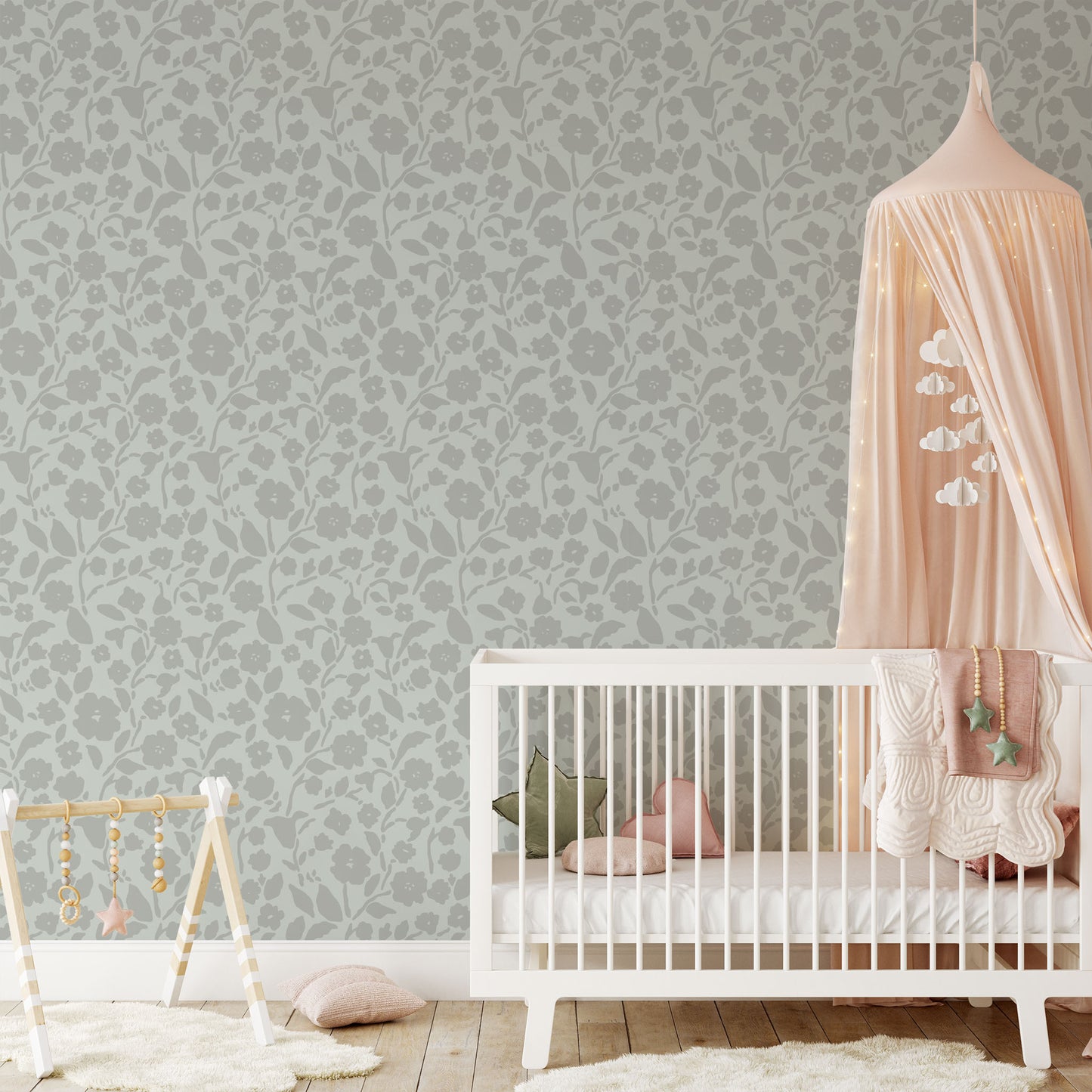 Add a touch of femininity to your space with our Lexington Wallpaper in a green hue shown in a full size image.