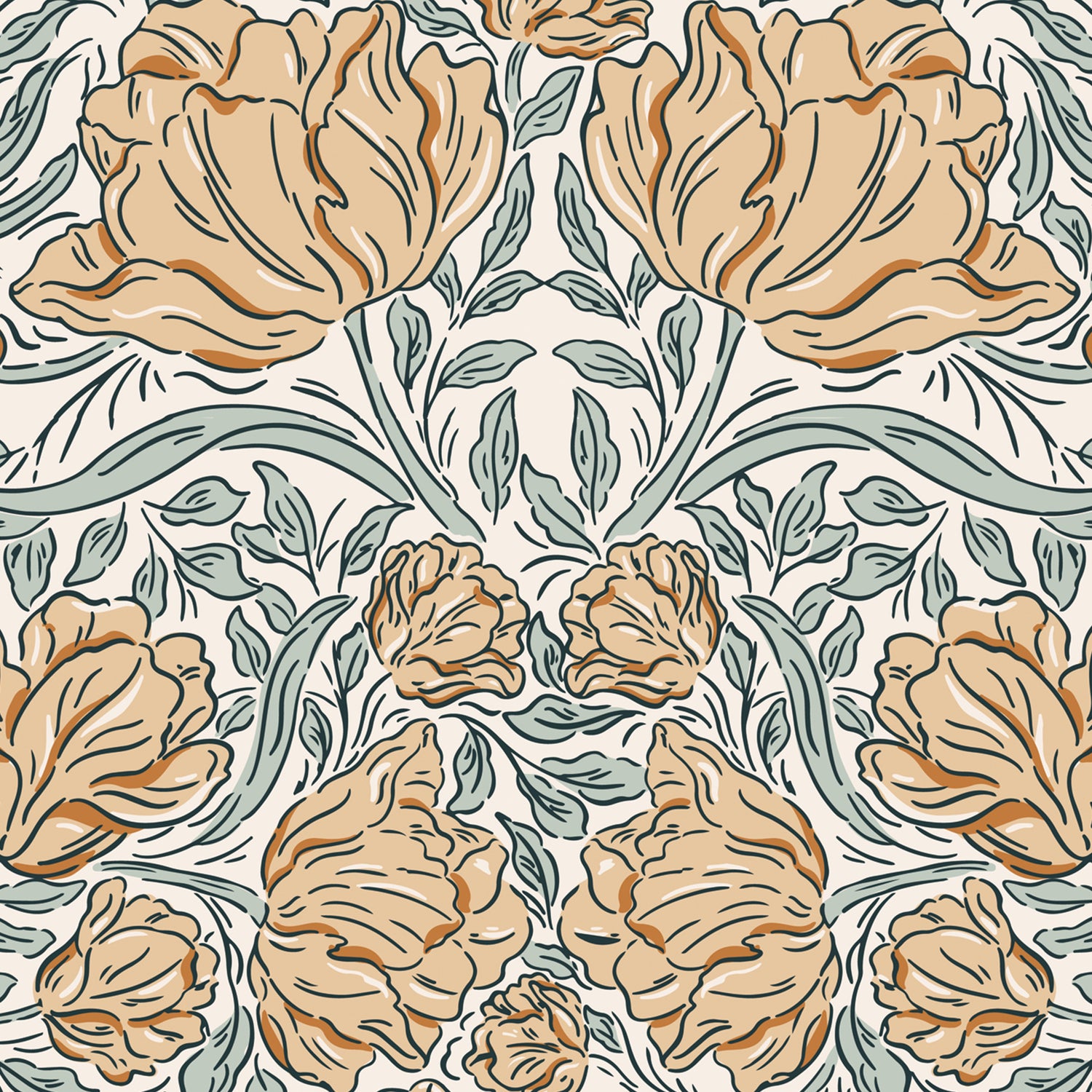 Laced Tulips Wallpaper in Orange shown close up.