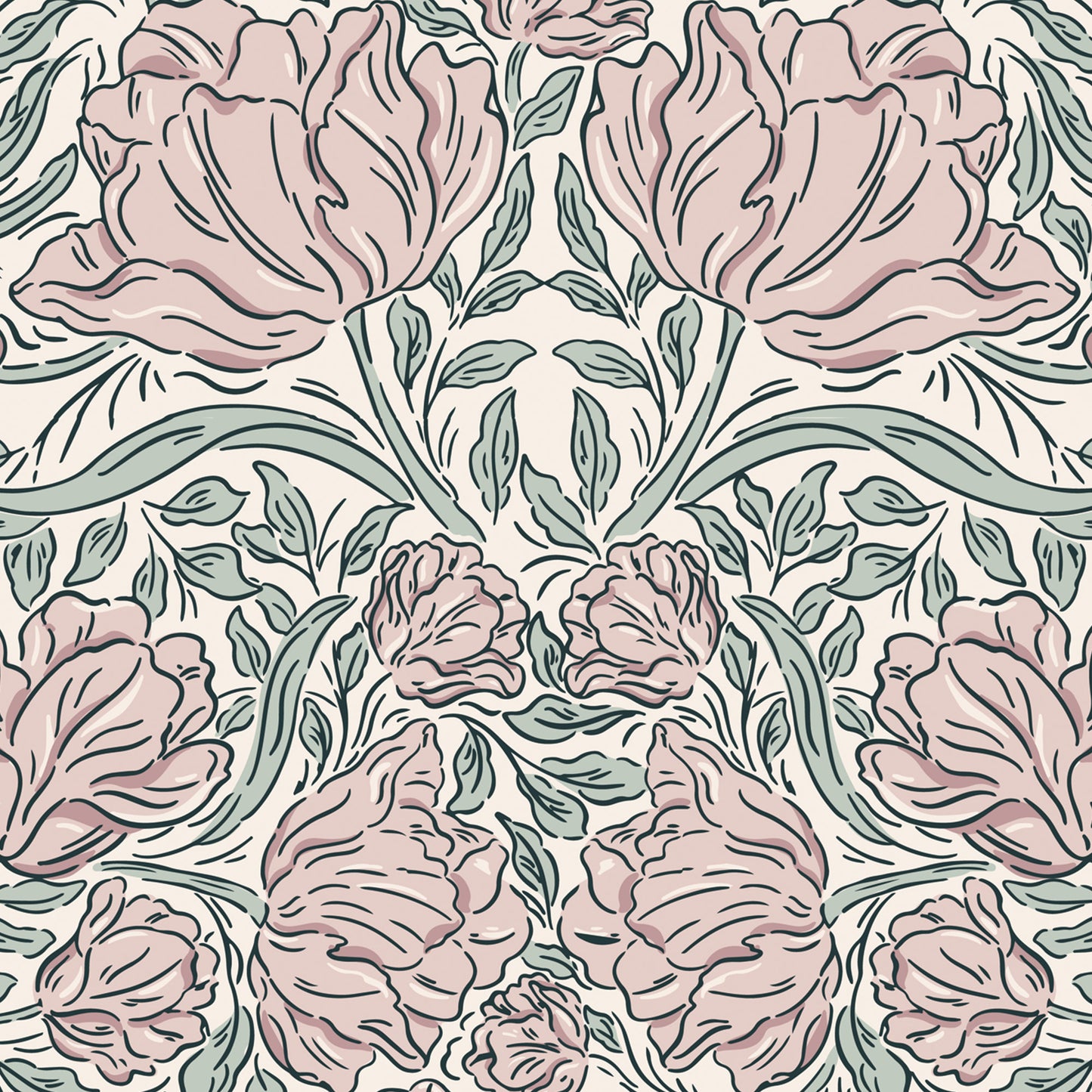 Laced Tulips Wallpaper in Blush shown close up.