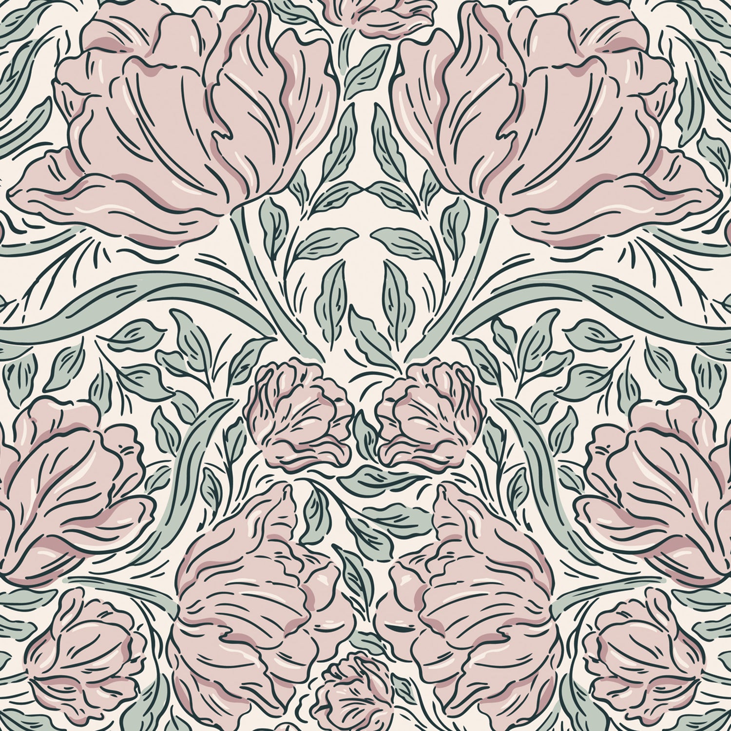Laced Tulips Wallpaper in Blush shown close up.