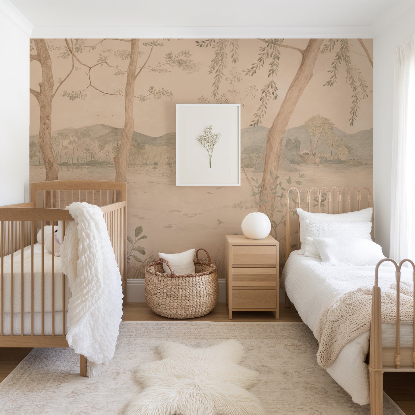 Lakeside Wallpaper Mural shown in a bedroom.