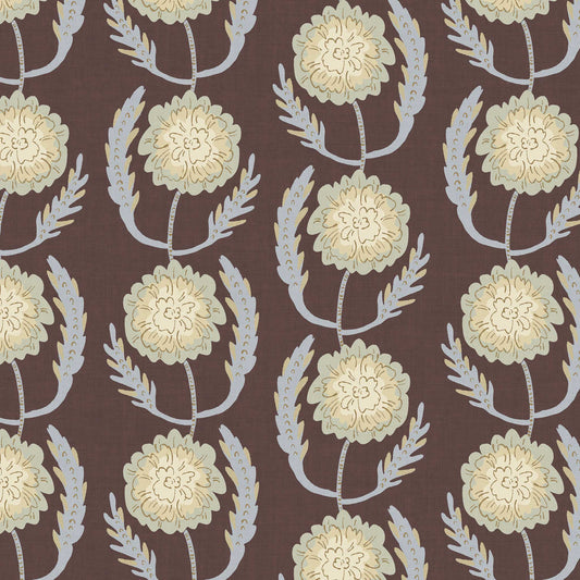 Closeup view of our Lazy Peonies Wallpaper in Walnut