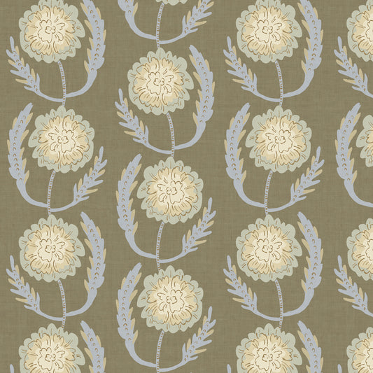 Lazy Peonies Wallpaper in Sage shown in a closeup view