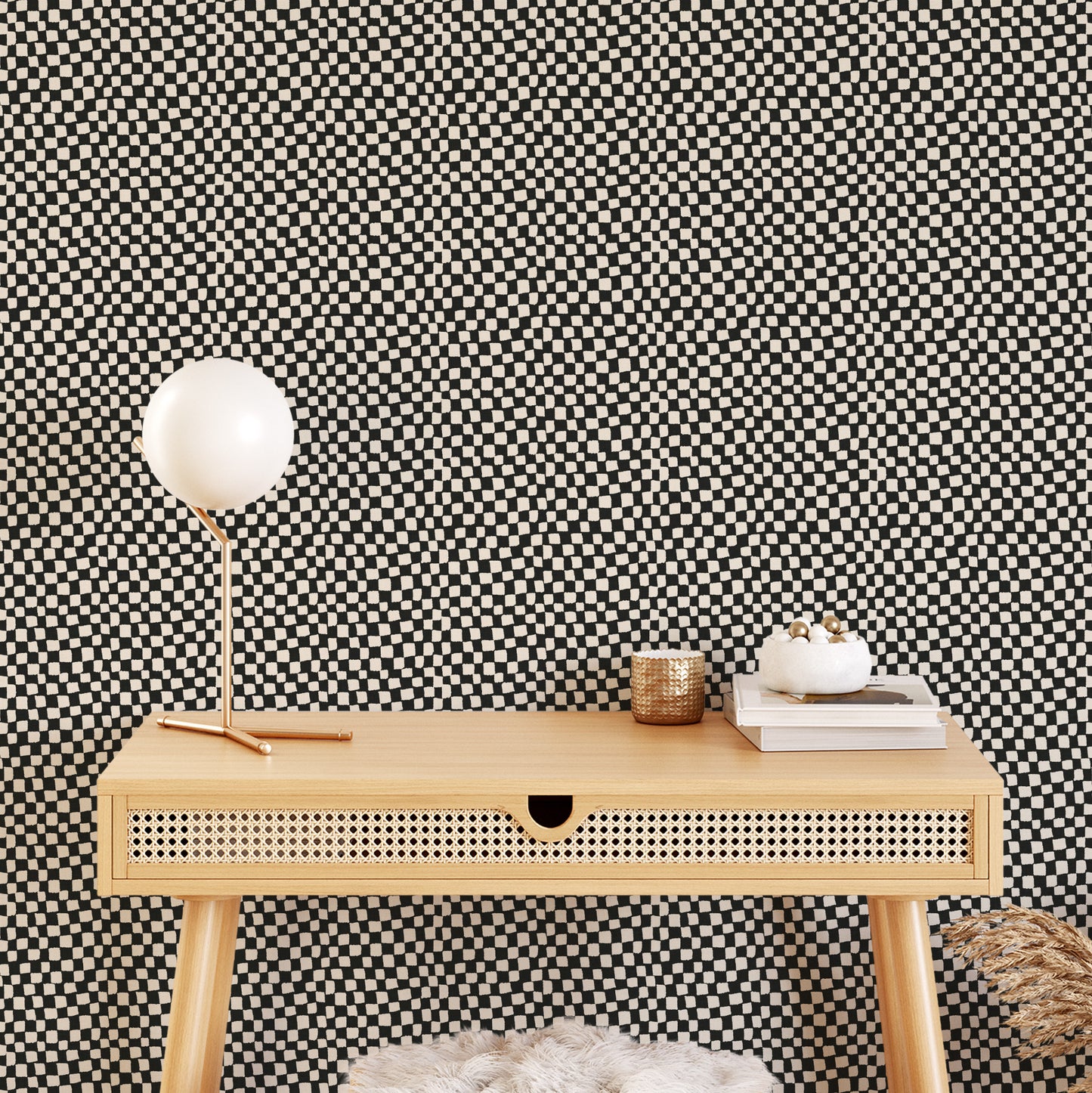 ransform your space with Lazy Checkers Wallpaper – Black. Featuring playful, uneven visuals for a dynamic, three-dimensional look, this wallpaper can bring a sense of movement and energy to any room.