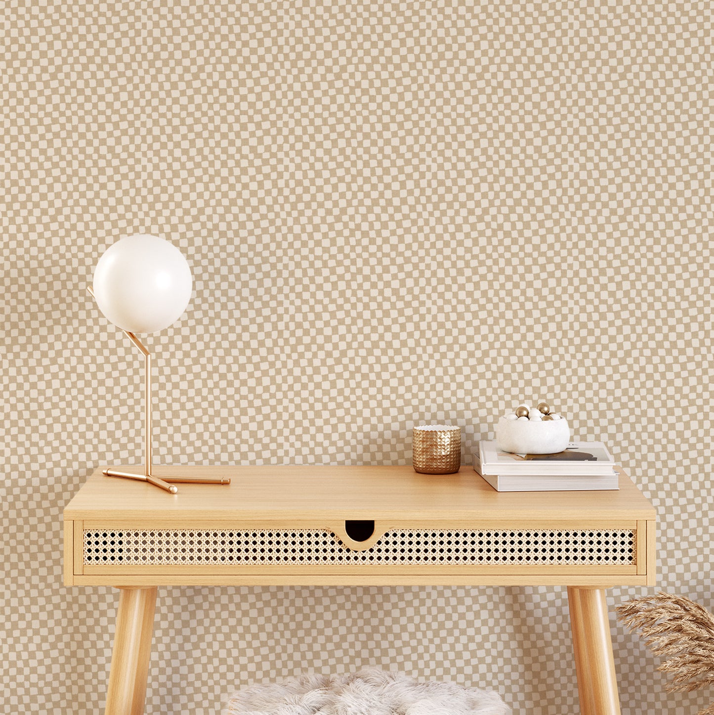 Transform your space with Lazy Checkers Wallpaper – Tan. Featuring playful, uneven visuals for a dynamic, three-dimensional look, this wallpaper can bring a sense of movement and energy to any room.