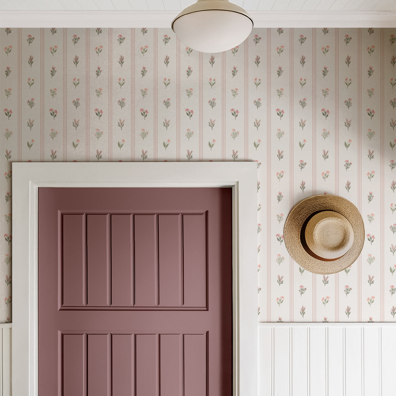 Lottie Floral Stripe Wallpaper in Pink