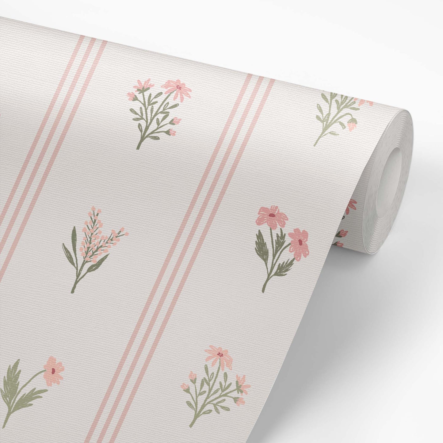 Lottie Floral Stripe Wallpaper in Pink