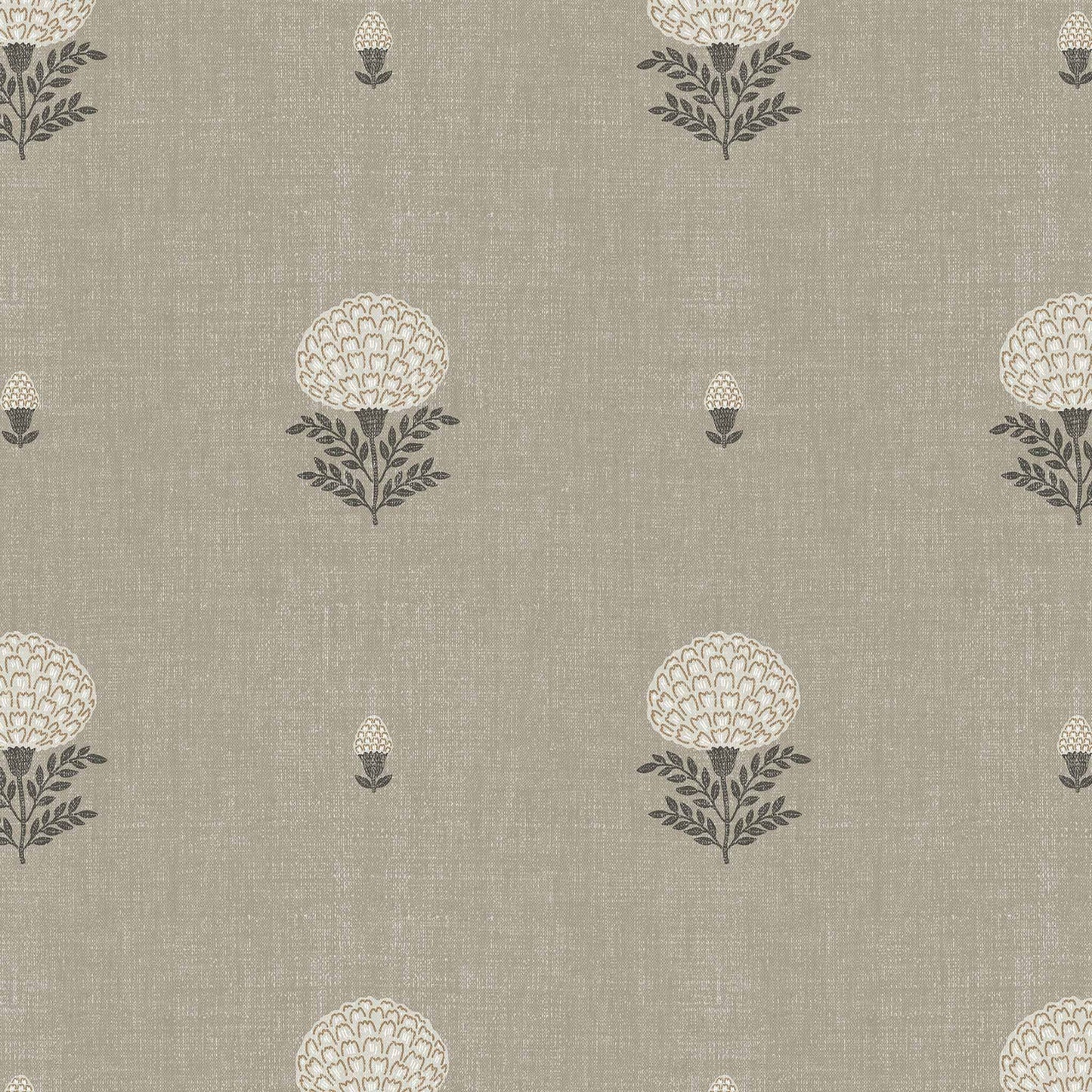 Marigolds Wallpaper in Sage shown close up.