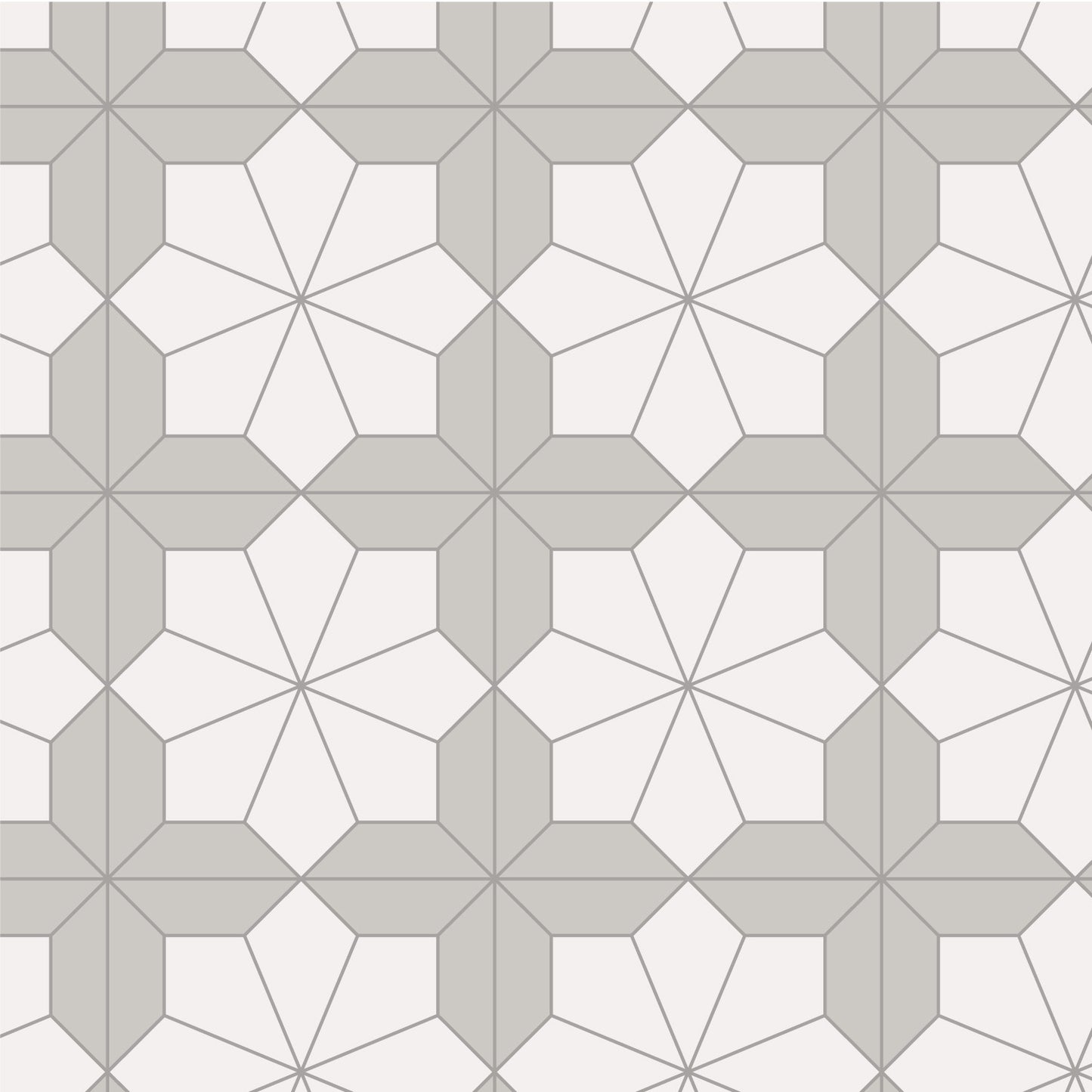 Geometric tile pattern with interlocking shapes making a tile flower on a white background
