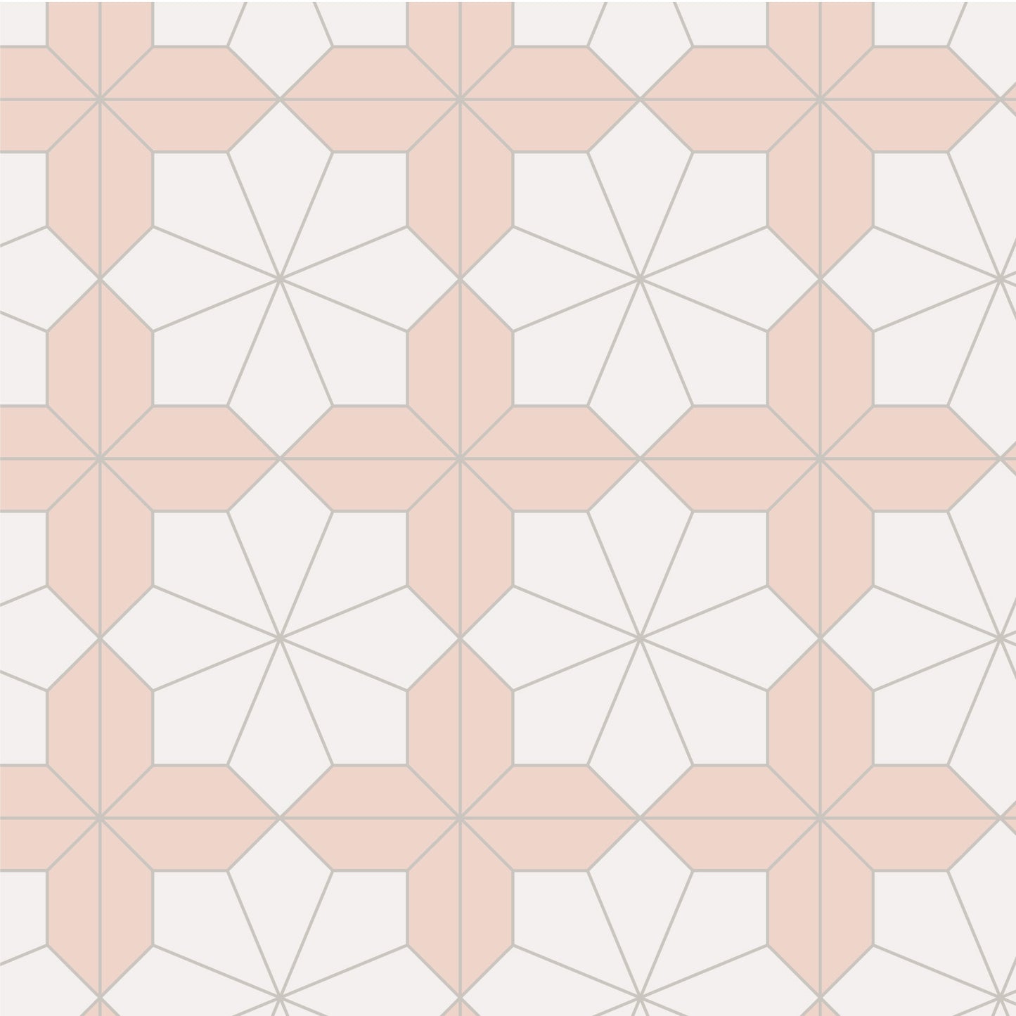 Geometric tile pattern with peach and white hexagons making a flower shape