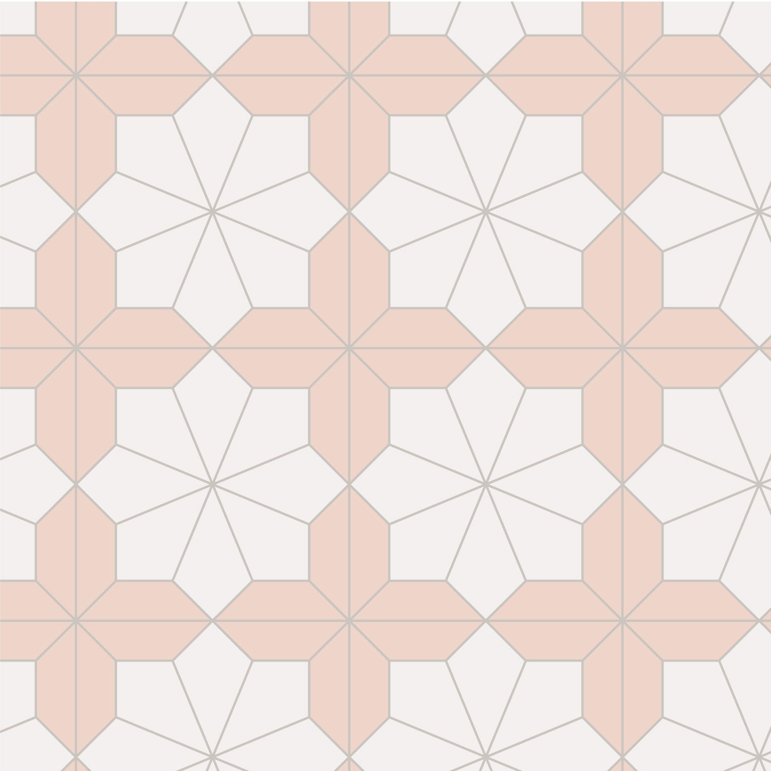 Geometric tile pattern with peach and white hexagons making a flower shape