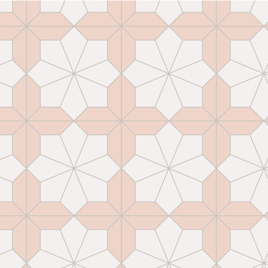 Geometric tile pattern with peach and white hexagons making a flower shape