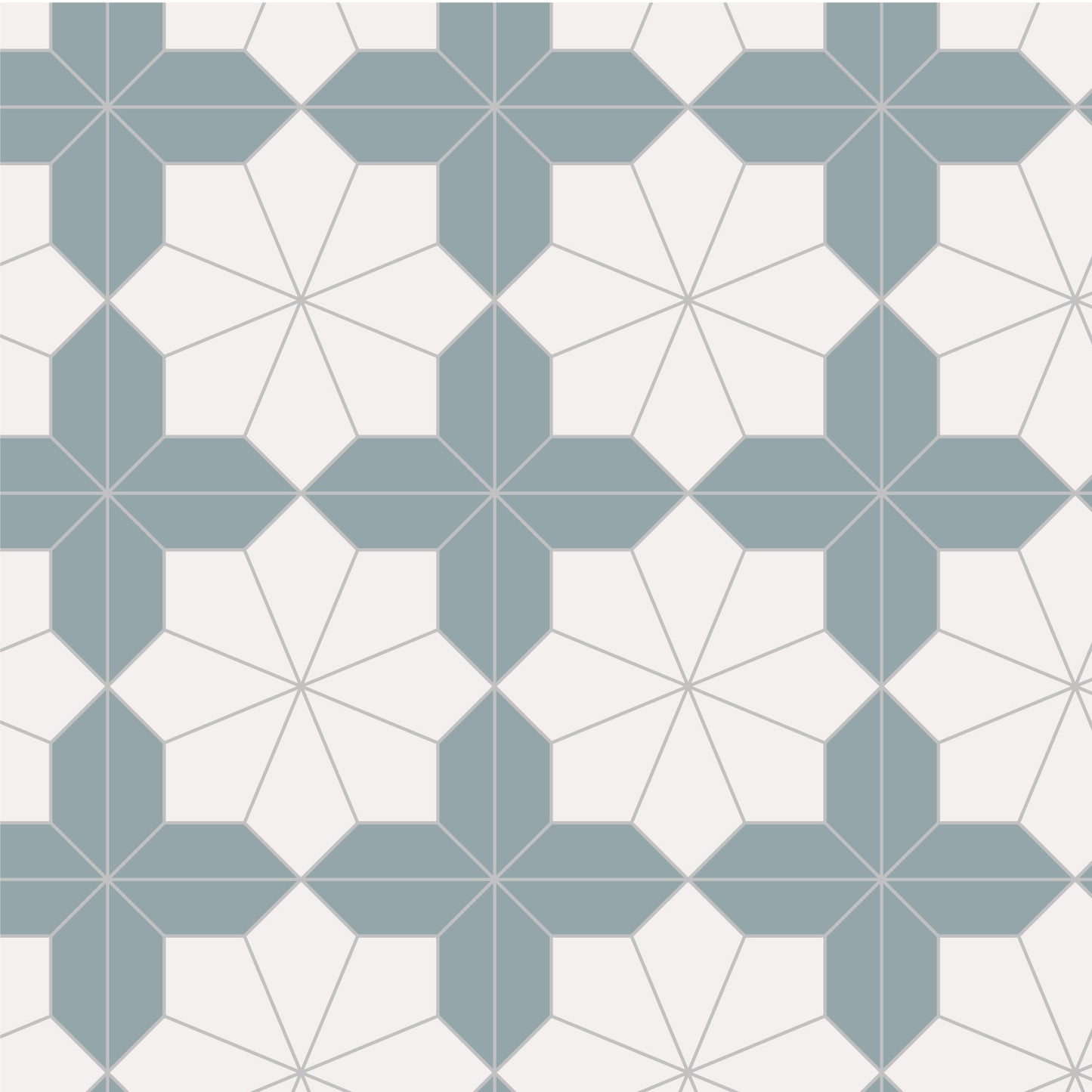 Geometric tile pattern with blue and white hexagons making a flower shape