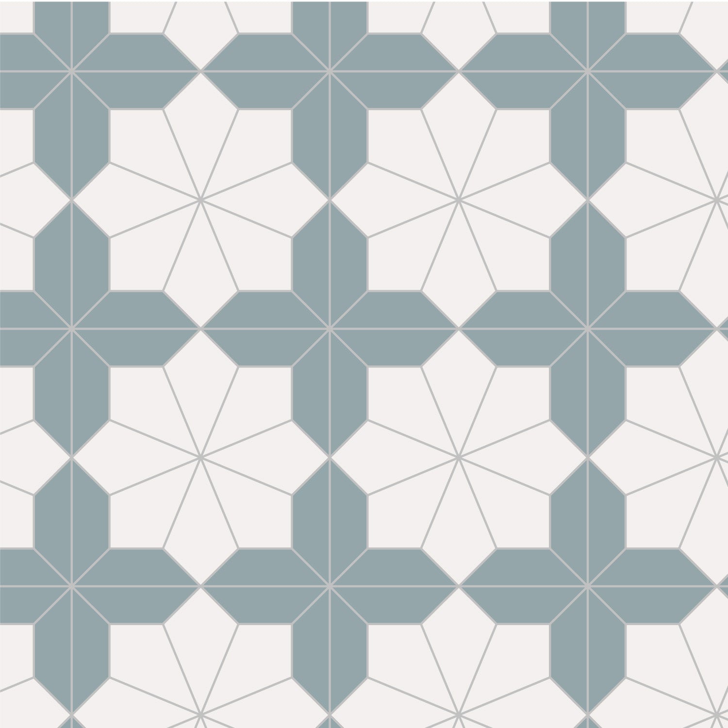 Geometric tile pattern with blue and white hexagons making a flower shape