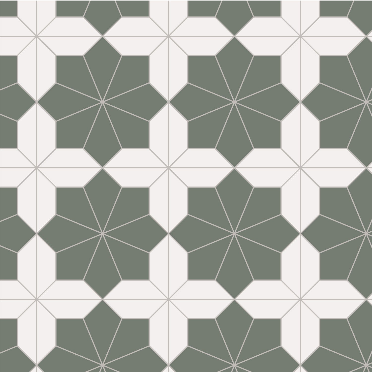 Geometric tile pattern with hexagonal shapes in green and white.